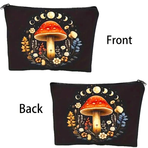 Cosmetic Bag Makeup Mushroom Moon Clutch Pouch Travel Storage Wonderland Trip - Picture 3 of 4